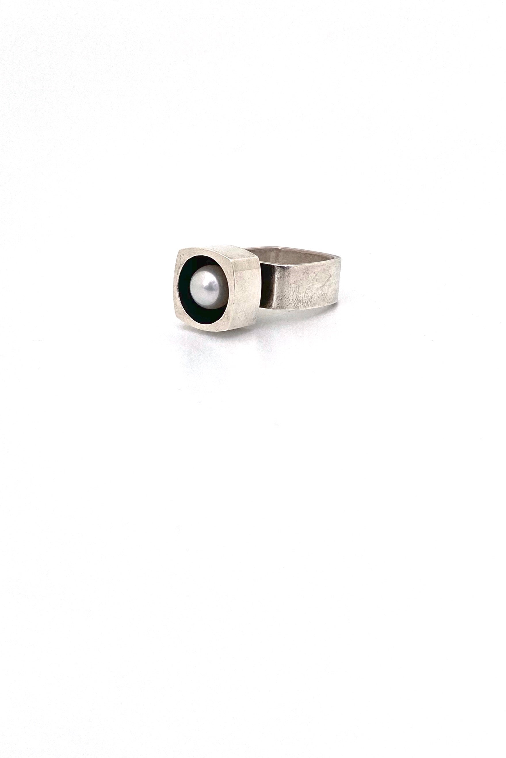 Walter Schluep Canada vintage silver and pearl ring with original box Canadian Modernist jewelry design