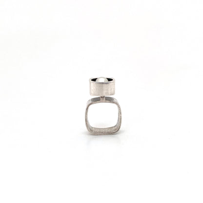 profile Walter Schluep Canada vintage silver and pearl ring with original box Canadian Modernist jewelry design
