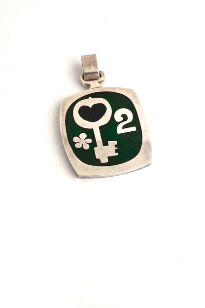 Walter Schluep Canada vintage chunky silver resign enamel pendant for a necklace Canadian Modernist jewelry design