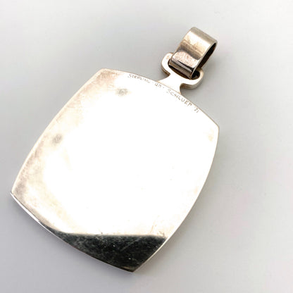 Walter Schluep chunky silver & resin enamel pendant 1971 ~ 'vite'