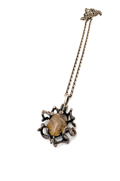 Walter Schluep Canada vintage silver rutilated quartz pendant necklace Canadian Modernist jewelry design
