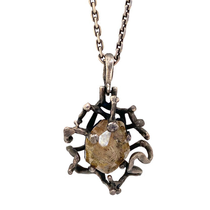 Walter Schluep lartge silver & rutilated quartz necklace ~ chunky