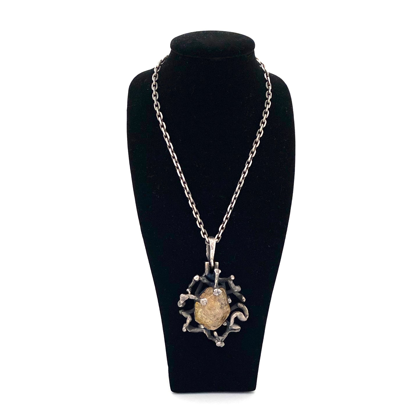 Walter Schluep lartge silver & rutilated quartz necklace ~ chunky