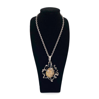 Walter Schluep lartge silver & rutilated quartz necklace ~ chunky