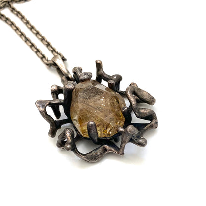 detail Walter Schluep Canada vintage silver rutilated quartz pendant necklace Canadian Modernist jewelry design