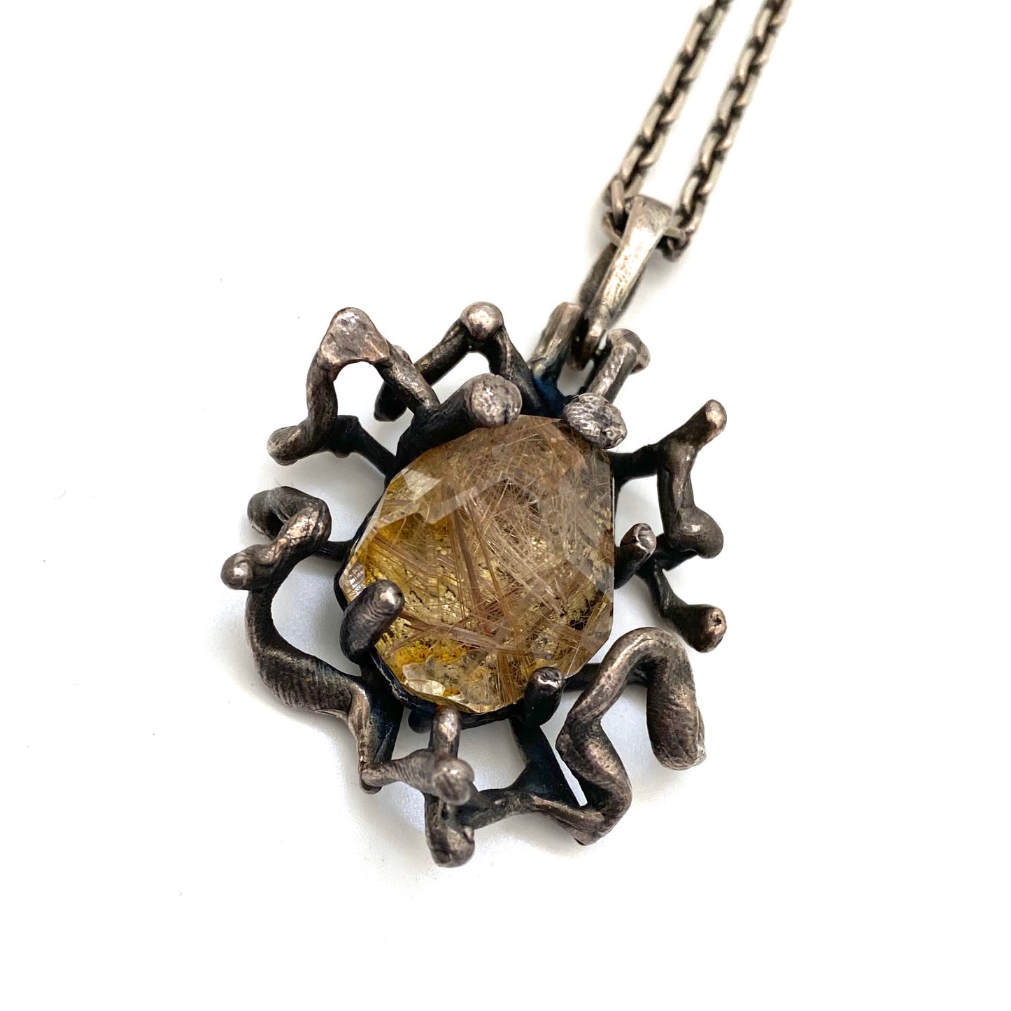 Walter Schluep lartge silver & rutilated quartz necklace ~ chunky
