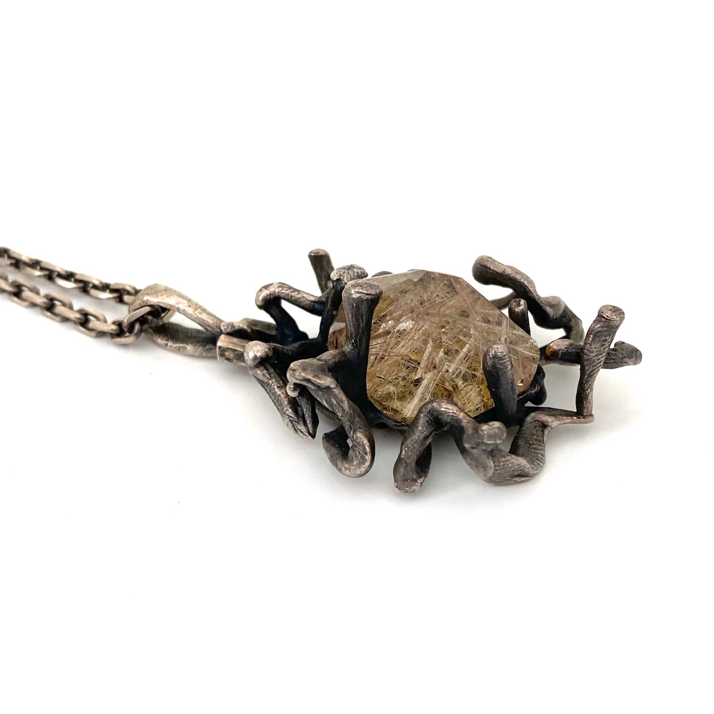 Walter Schluep lartge silver & rutilated quartz necklace ~ chunky