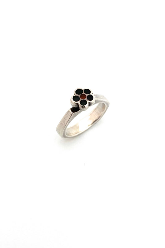 Walter Schluep Canada vintage silver enamel flower ring Canadian Modernist jewelry design