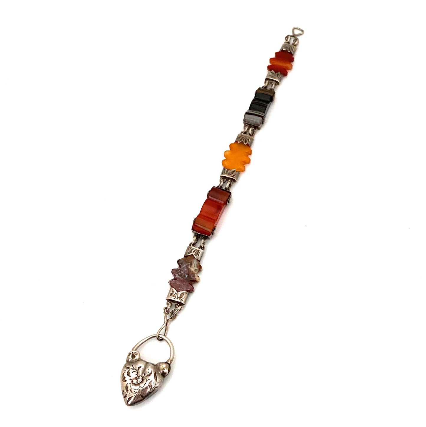 antique Scottish agate & silver bracelet ~ heart padlock