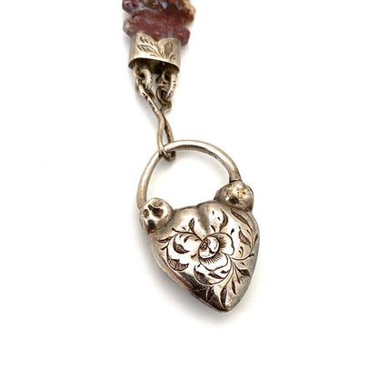 antique Scottish agate & silver bracelet ~ heart padlock