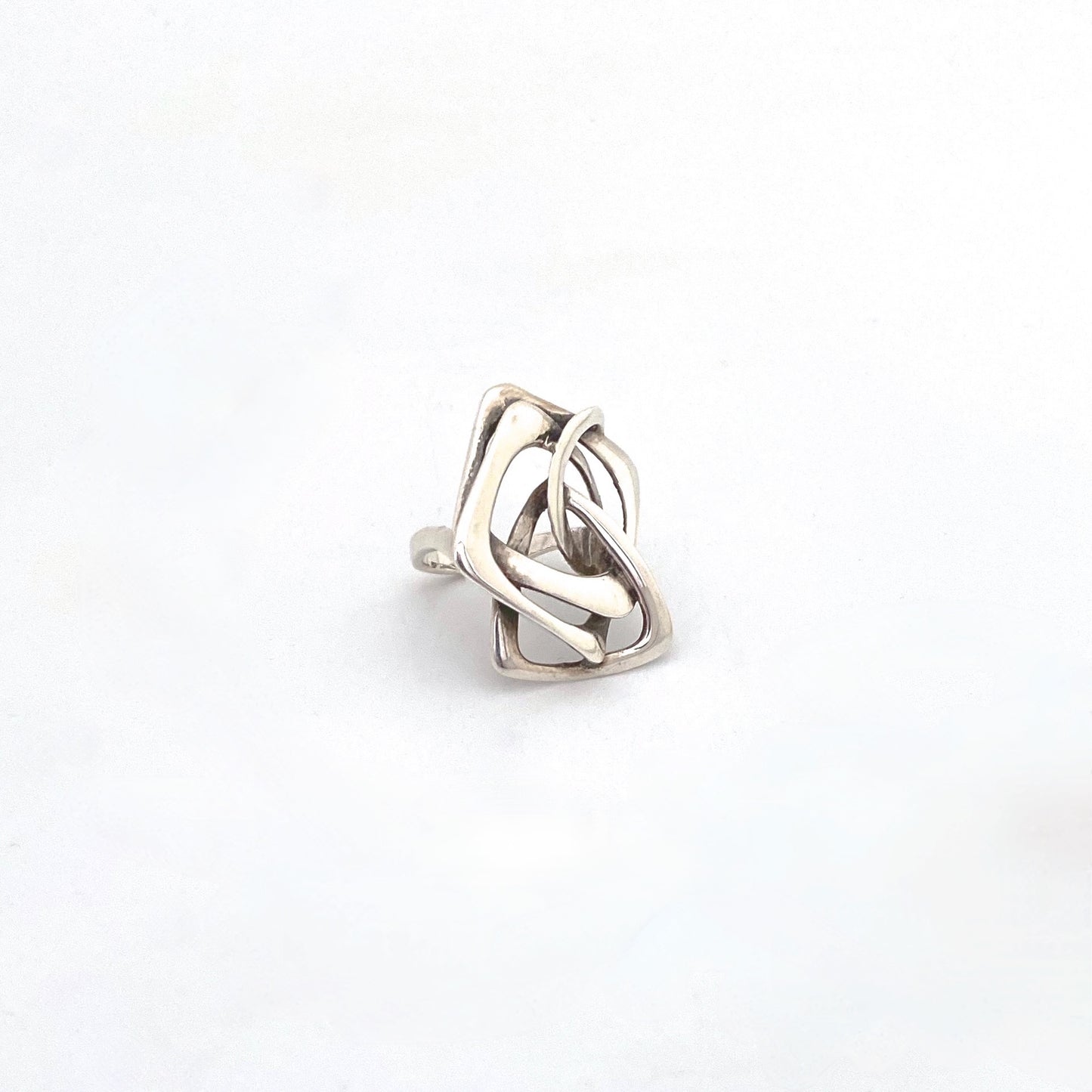 detail large vintage silver openwork ring Mexico Modernist jewelry design