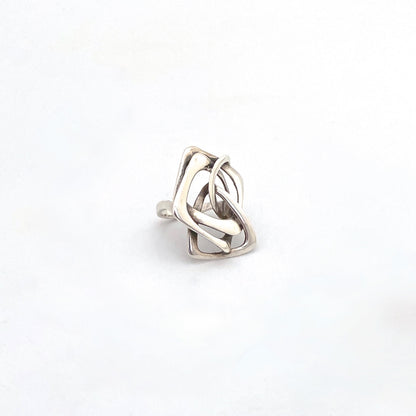 detail large vintage silver openwork ring Mexico Modernist jewelry design
