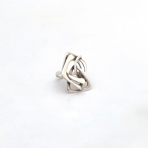 detail large vintage silver openwork ring Mexico Modernist jewelry design