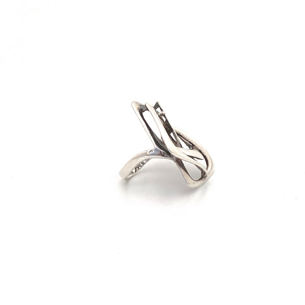 profile large vintage silver openwork ring Mexico Modernist jewelry design