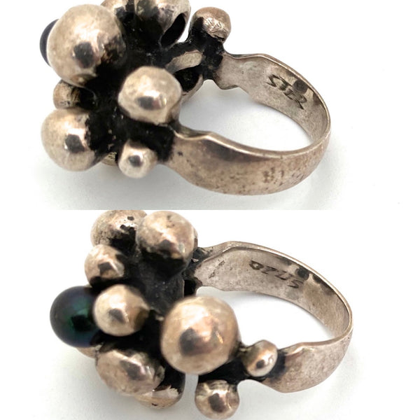 OPUS vintage heavy silver & black pearl ring