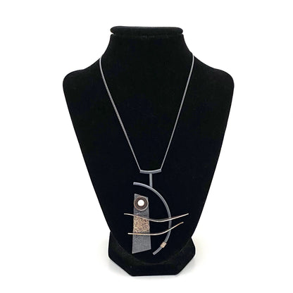 Michel de Bellefeuille large blackened silver pendant necklace ~ 14k gold & pearl