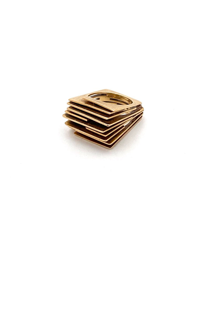 vintage heavy 18k gold layered ring attr Walter Schluep Canada Modernist jewelry design