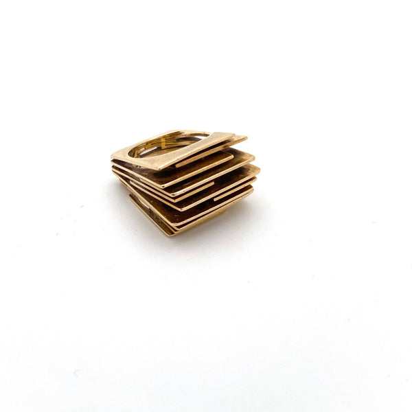 vintage heavy 18k gold layered ring attr Walter Schluep Canada Modernist jewelry design