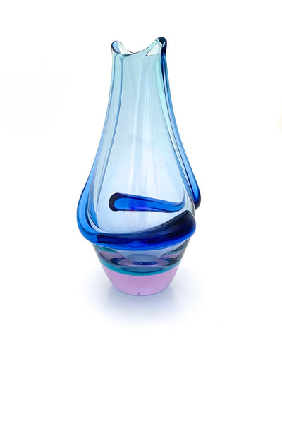vintage blown glass vase Zelezny Brod Sklo Union Czechoslovakia Frantisek Zemek Alexandrite blue turquoise