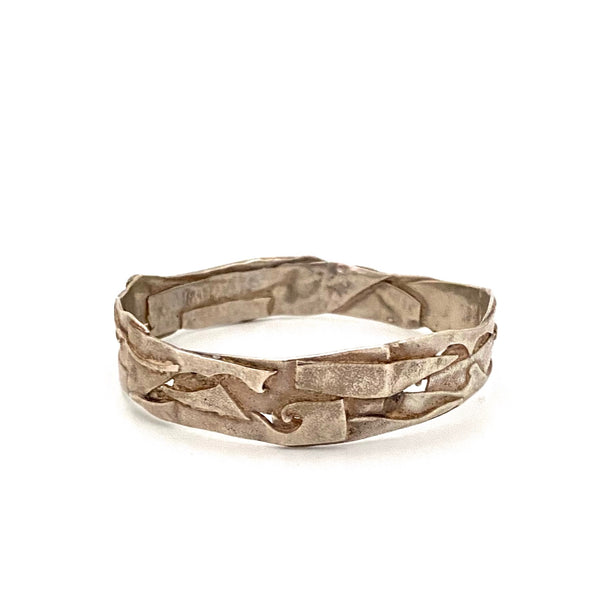 vintage silver brutalist bangle bracelet ~ hand wrought