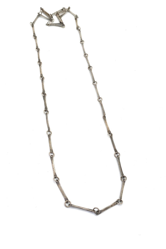 vintage hammered silver long link chain necklace Modernist jewelry design