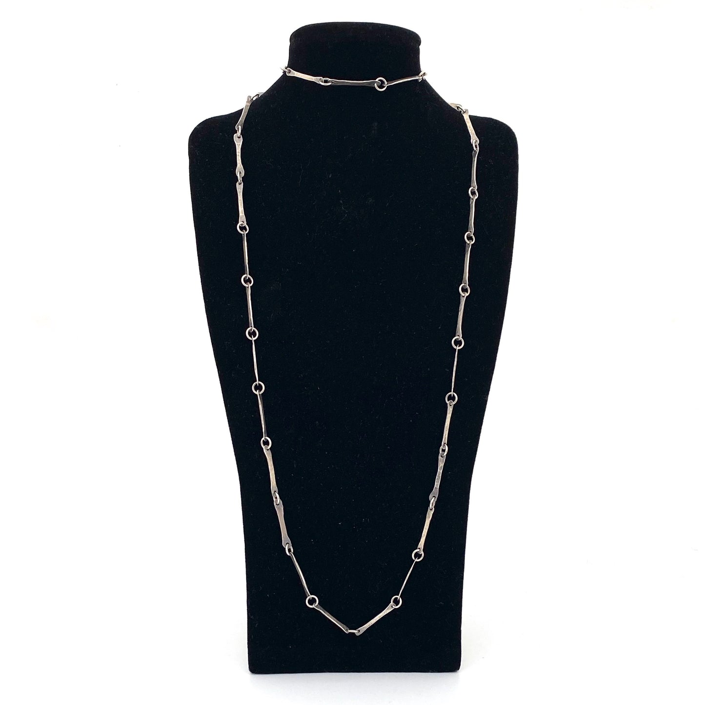 hammered silver long link chain necklace ~ studio made