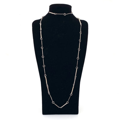 hammered silver long link chain necklace ~ studio made