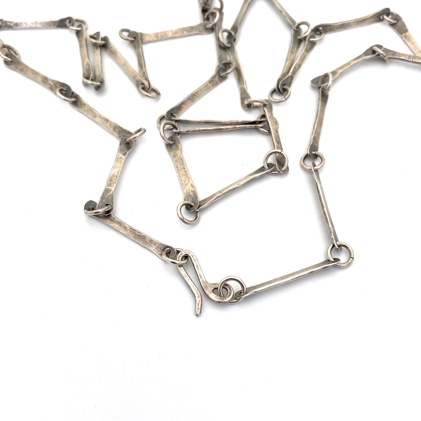 hammered silver long link chain necklace ~ studio made