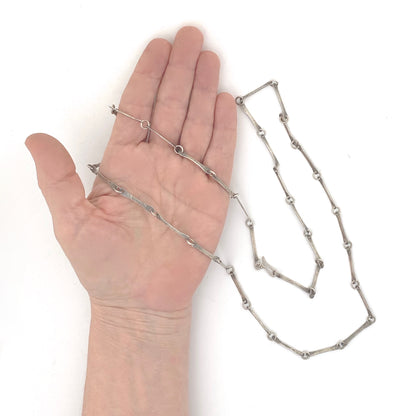 scale vintage hammered silver long link chain necklace Modernist jewelry design