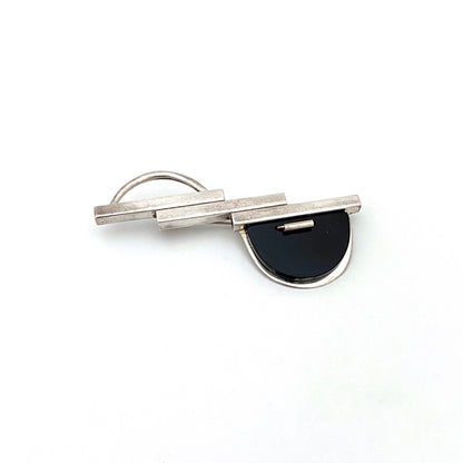 postmodern silver & onyx brooch ~ signed