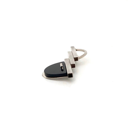 profile vintage postmodern long silver and onyx brooch signed J Allan