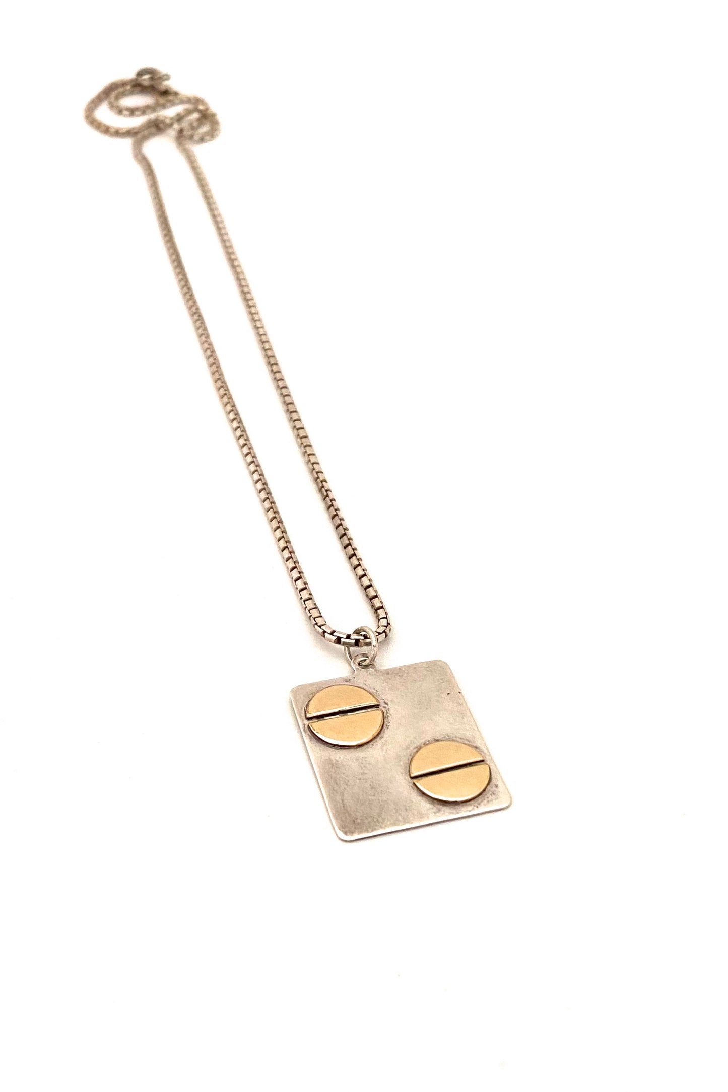 vintage silver 10k gold square pendant necklace Modernist jewelry design
