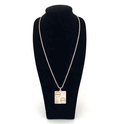 detail vintage silver 10k gold square pendant necklace Modernist jewelry design