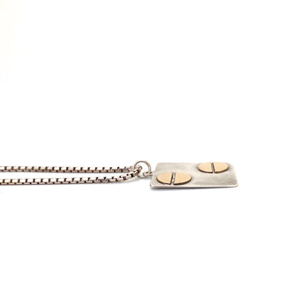 profile vintage silver 10k gold square pendant necklace Modernist jewelry design