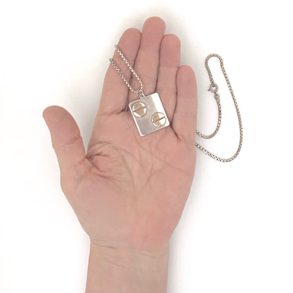 scale vintage silver 10k gold square pendant necklace Modernist jewelry design