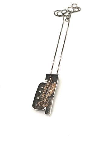 vintage silver 14k gold large brutalist pendant necklace studio made Modernist jewelry design