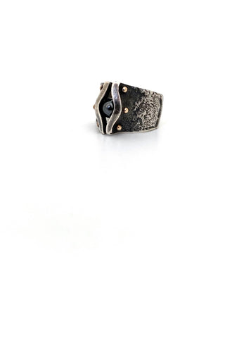 vintage silver 14k gold hematite ring Modernist jewelry design