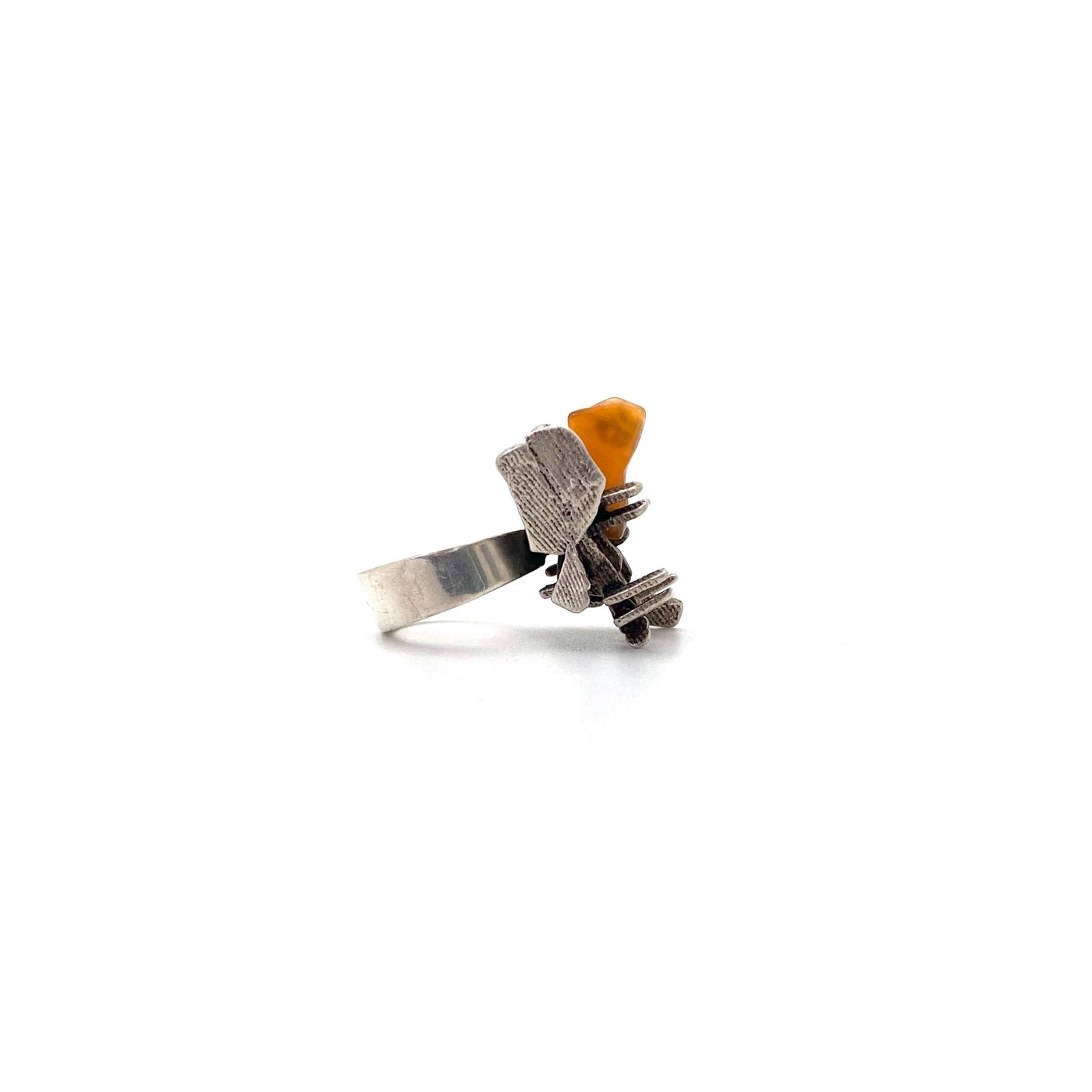 large brutalist silver & agate ring