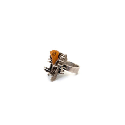 large brutalist silver & agate ring