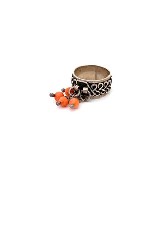 vintage silver coral kinetic ring Poland Modernist jewelry design