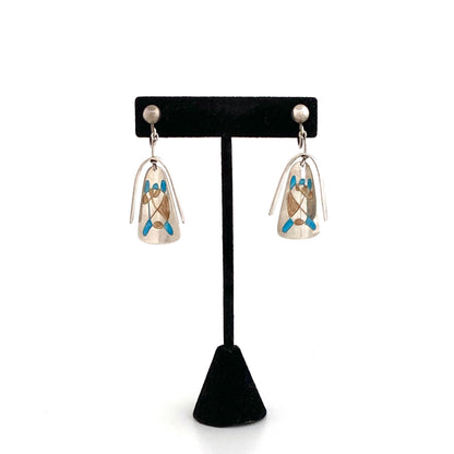 detail vintage silver enamel abstract figure kinetic drop earrings Modernist jewelry design