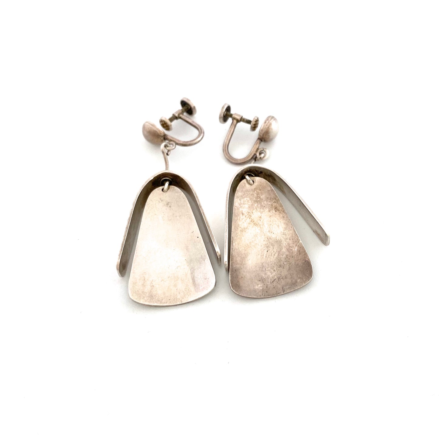 silver & enamel kinetic drop earrings ~ abstract figure