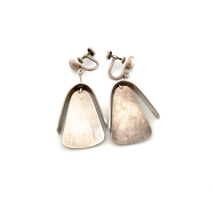 silver & enamel kinetic drop earrings ~ abstract figure