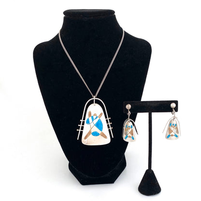 silver & enamel kinetic large pendant necklace ~ abstract figure