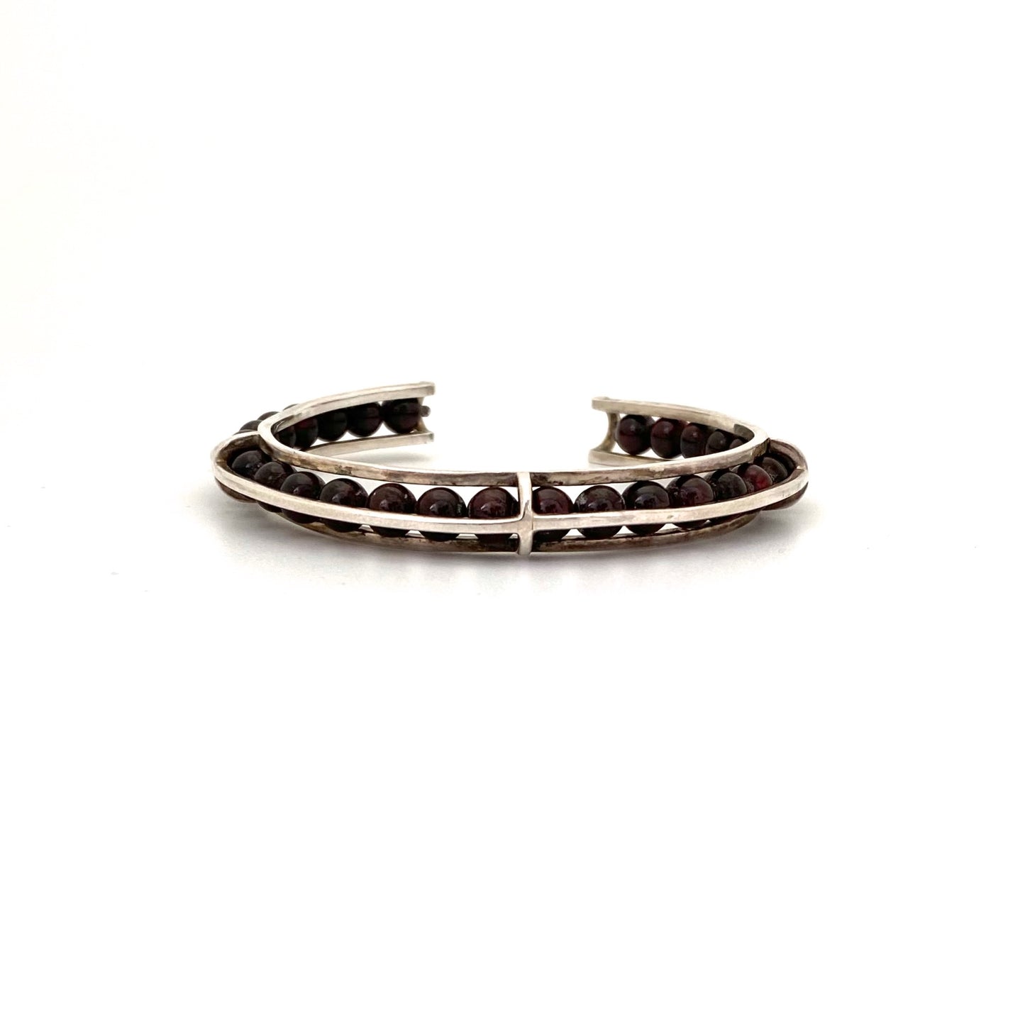 profile vintage silver garnet postmodern constructivist cuff bracelet