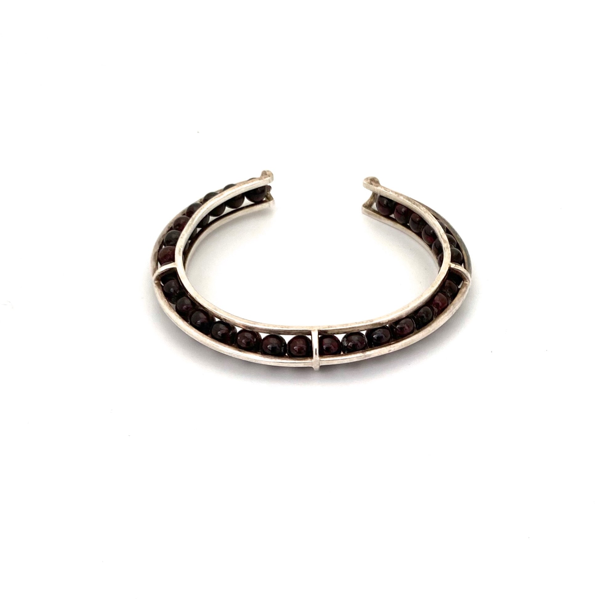 detail vintage silver garnet postmodern constructivist cuff bracelet