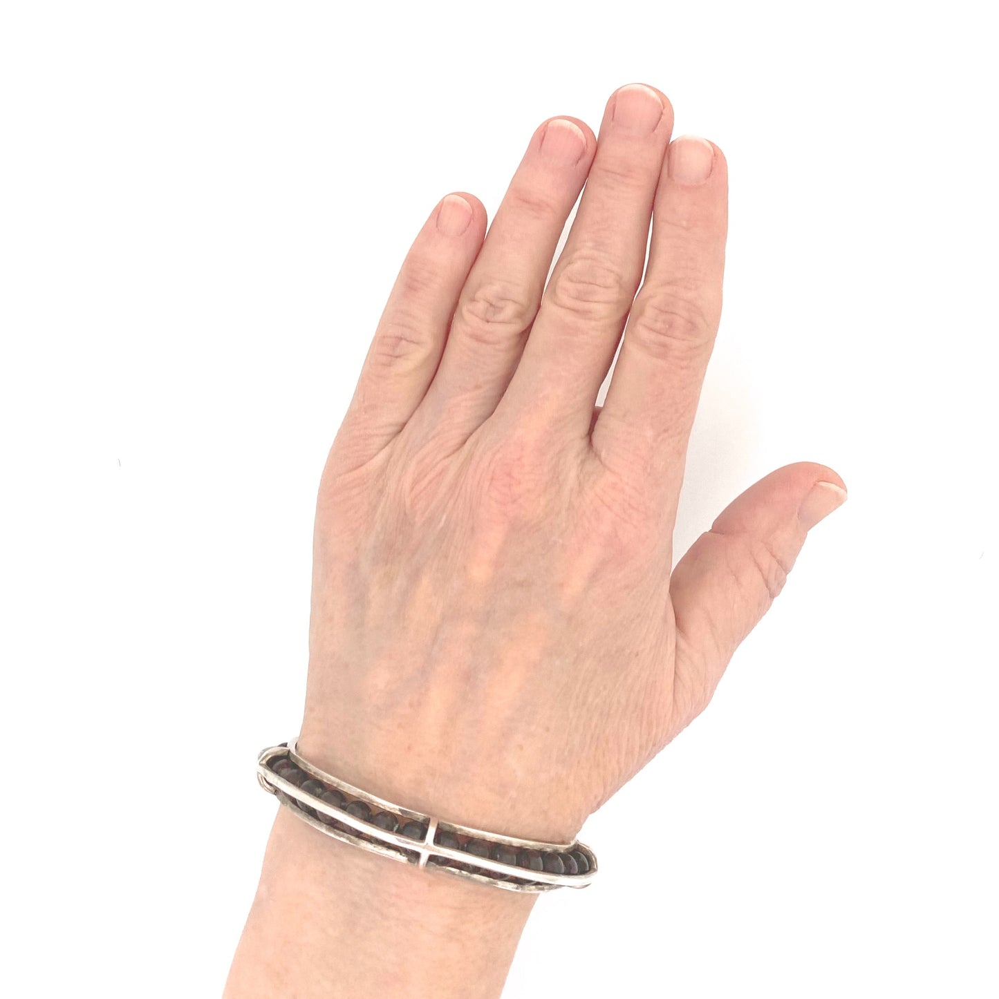 scale vintage silver garnet postmodern constructivist cuff bracelet