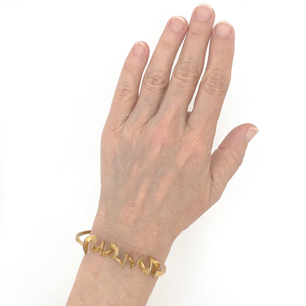 scale vintage silver gilt brutalist freeform cuff bracelet Modernist jewelry design