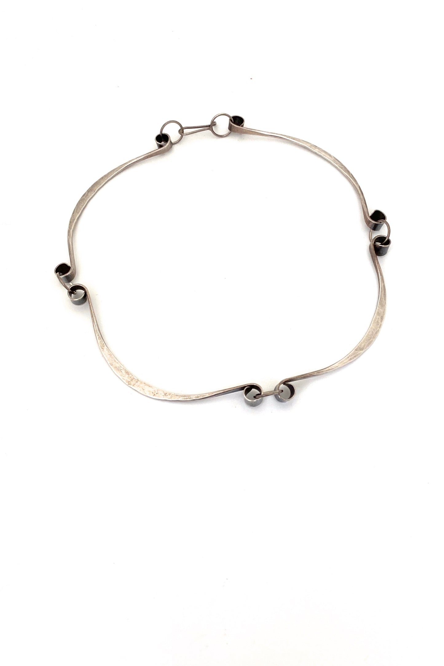 vintage hammered silver choker necklace studio made Modernist jewelry design