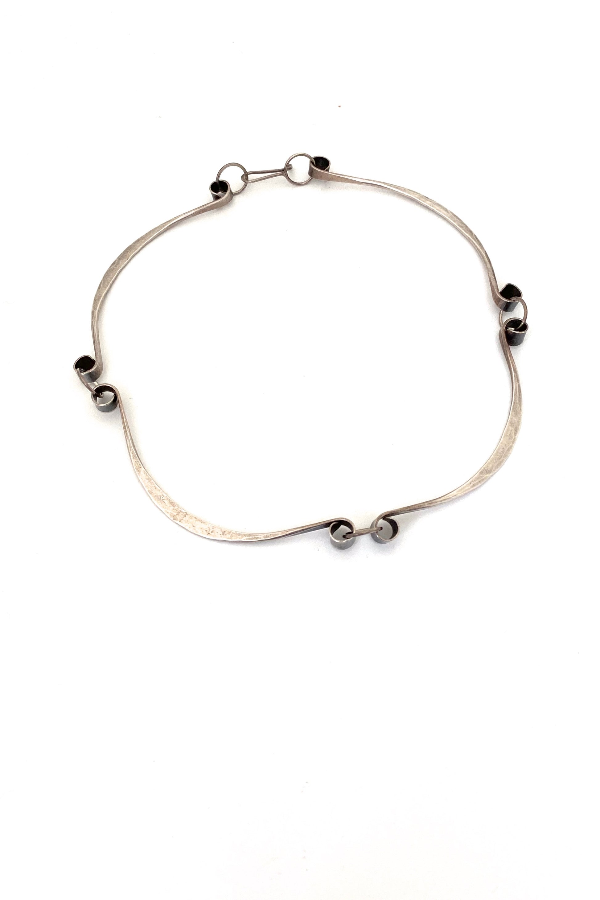 vintage hammered silver choker necklace studio made Modernist jewelry design